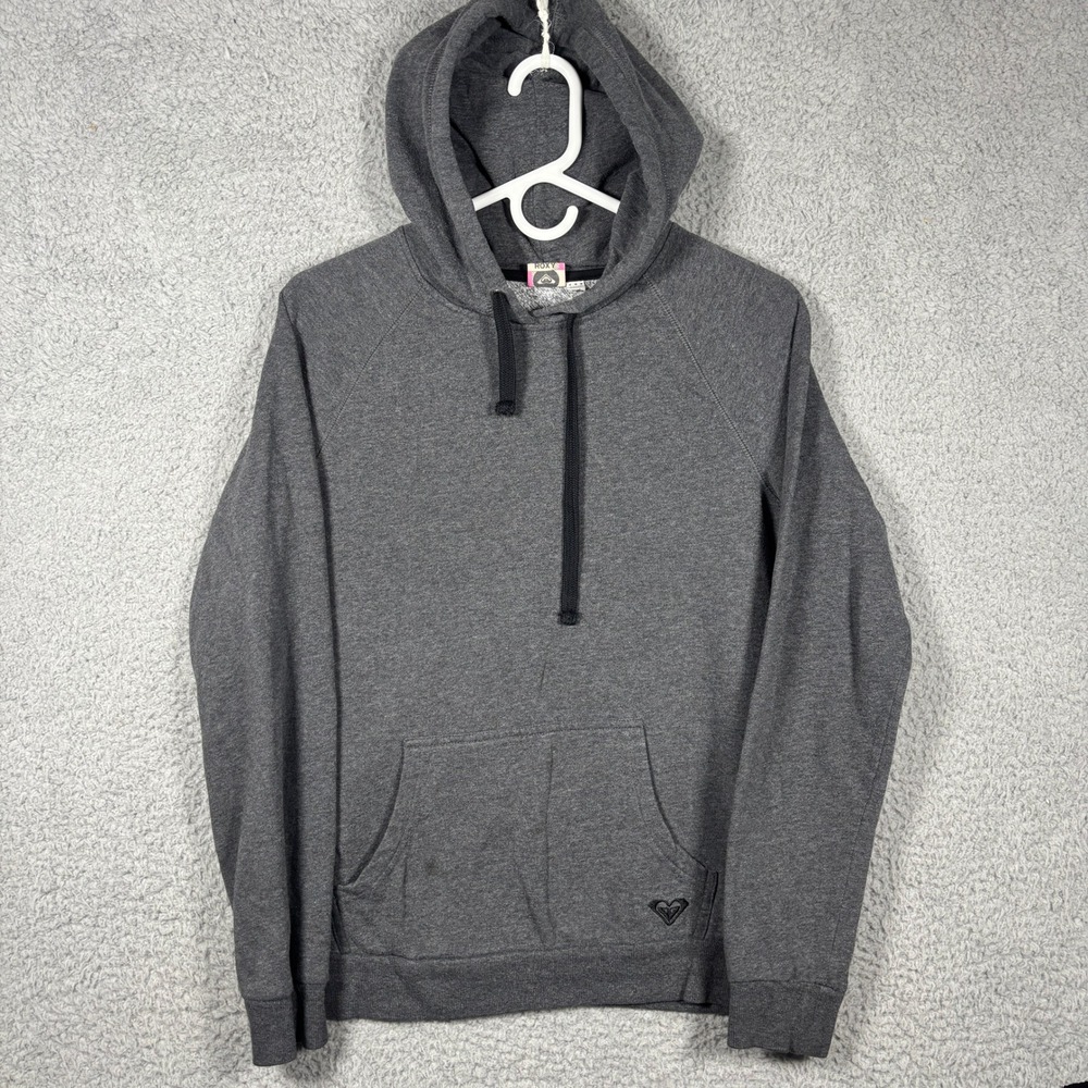 Roxy Hoodie Women Medium Gray Pullover Surf Raglan Sleeve Kangaroo Pocket Logo
